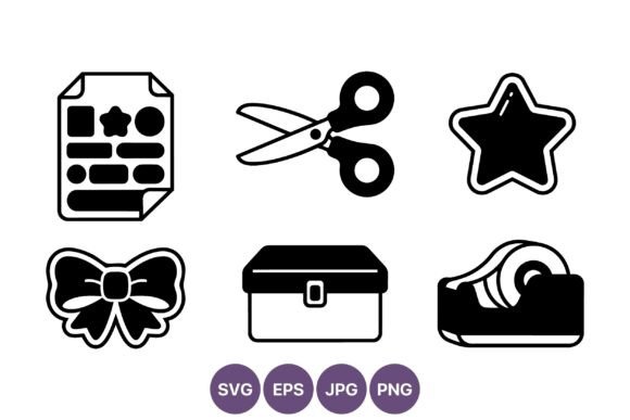 Craft Supplies Black White Vector Icons