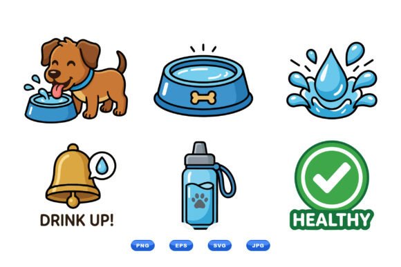 Cute Dog Drinking Water Icons Graphics