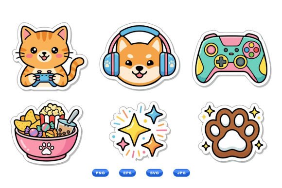 Cute Gamer Pets Vector Set Graphics