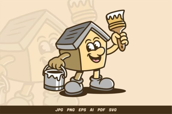 Cute House Painter Mascot Illustration Graphics
