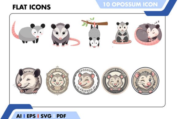 Cute Opossum Illustration Mascot Icons