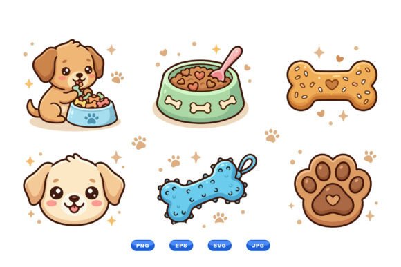 Cute Puppy Food Clipart Pack: Graphics and Illustrations for Playful Content
