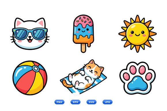 Cute Summer Cat Clipart Pack: Graphics & Illustrations for Crafters