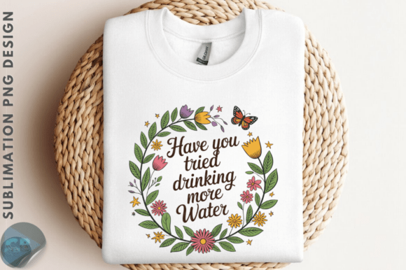 Floral Drink More Water Quote PNG Design Graphics