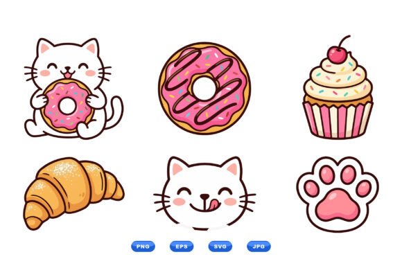 Kawaii Bakery Cat Clipart: Graphics for Playful Branding