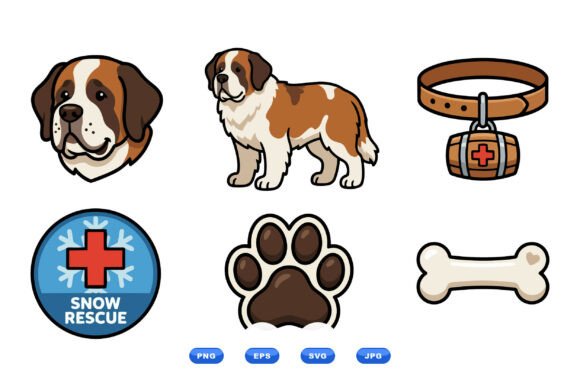 Saint Bernard Dog Clipart Set: Graphics & Illustrations for Digital Sellers
