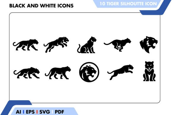 Tiger Silhouette Icon Set Graphics and Icons