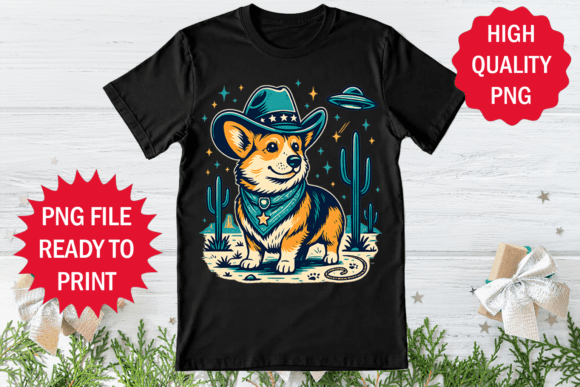 Western Corgi and Ufo Funny Alien Shirt Graphics Freebies